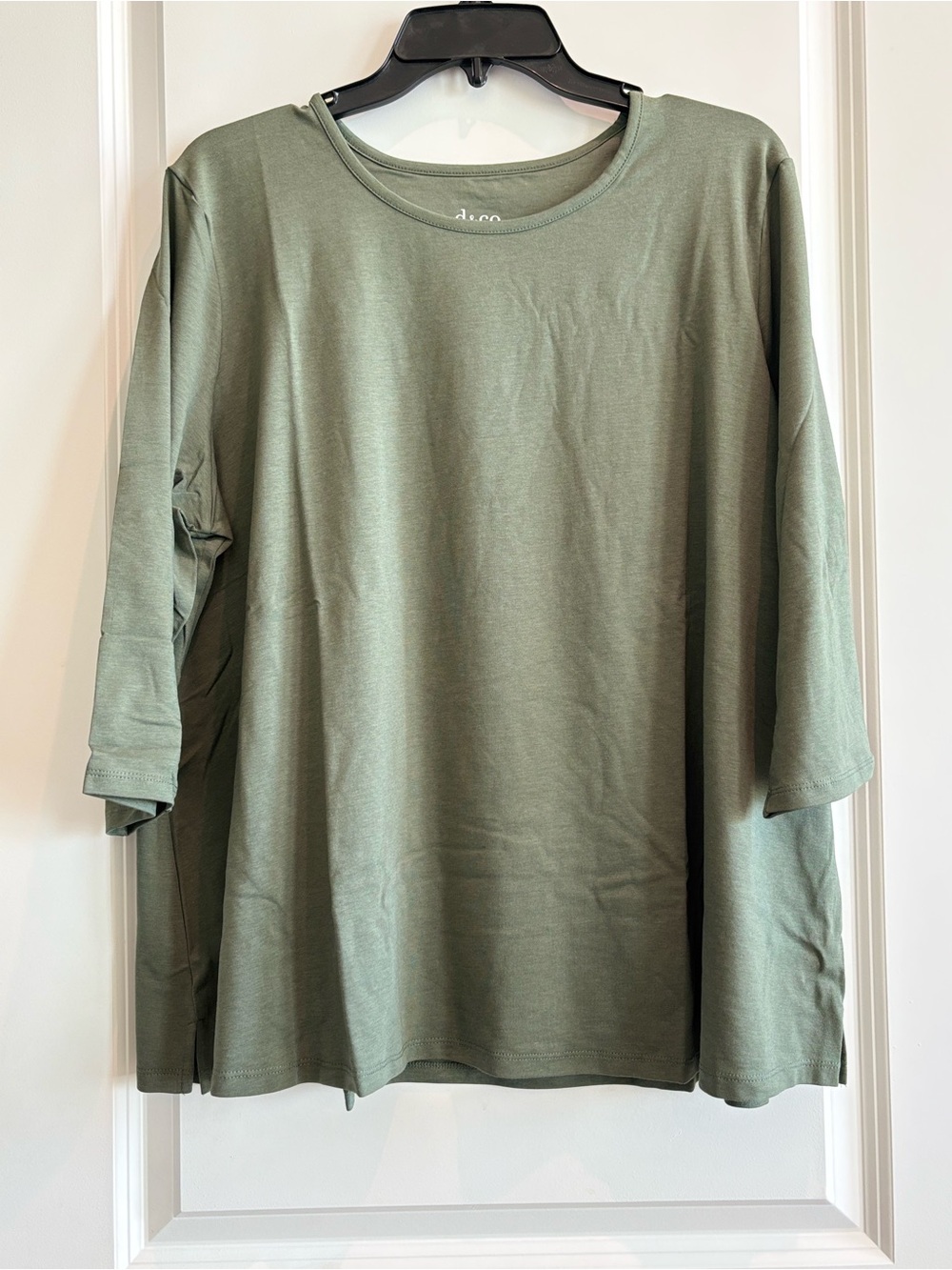 Denim & Co Beach XL Olive Green 3/4 Sleeve Relaxed Tunic Top NEW